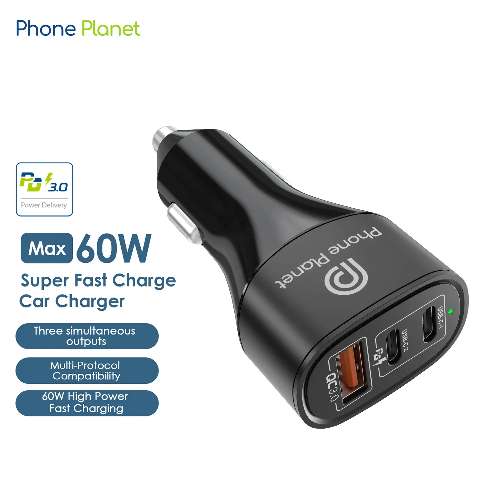 60W/38W PD Car Charger Type C/USB-A Fast Charger 2 Ports Car Quick Phone Charger Adapter For IPhone Samsung Xiaomi Huawei Tablet