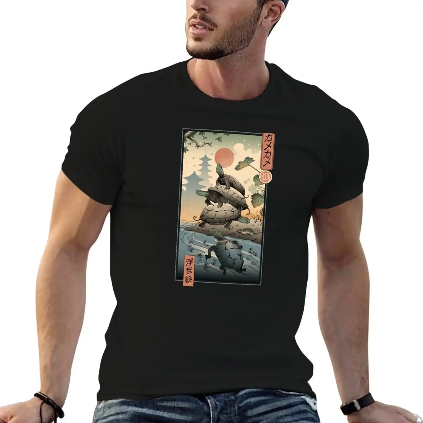 Kame Kame Ukiyo-e T-Shirt T-shirts oversize tees mens funny t shirts