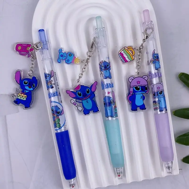 6-36pcs Cartoon Disney Stitch Pendant Press Gel Pen Student Writing Pen 0.5mm Black Gel Pen Stationery Wholesale