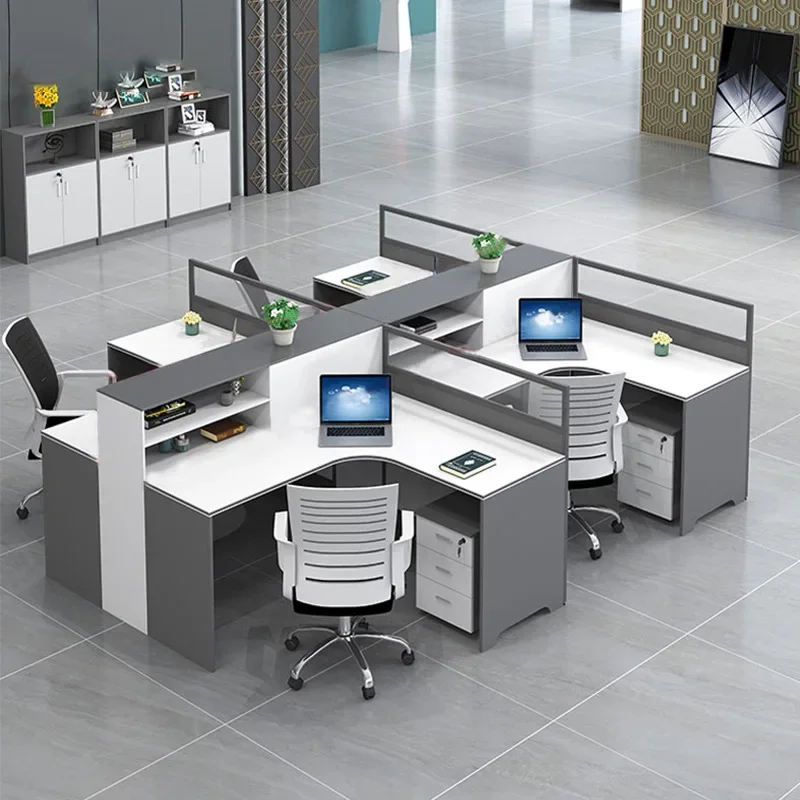 Modern Simple 4/6 Staff Desk Table with Chair Modular Wooden Office Furniture for Home Work Position Featuring Panel Wood Style