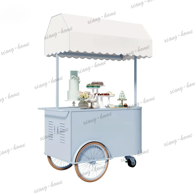 custom.Portable Street Food Stand Mobile Market Stall Cart Outdoor Snack Display Rack Business Metal Shop With Wheels Sweets Sal