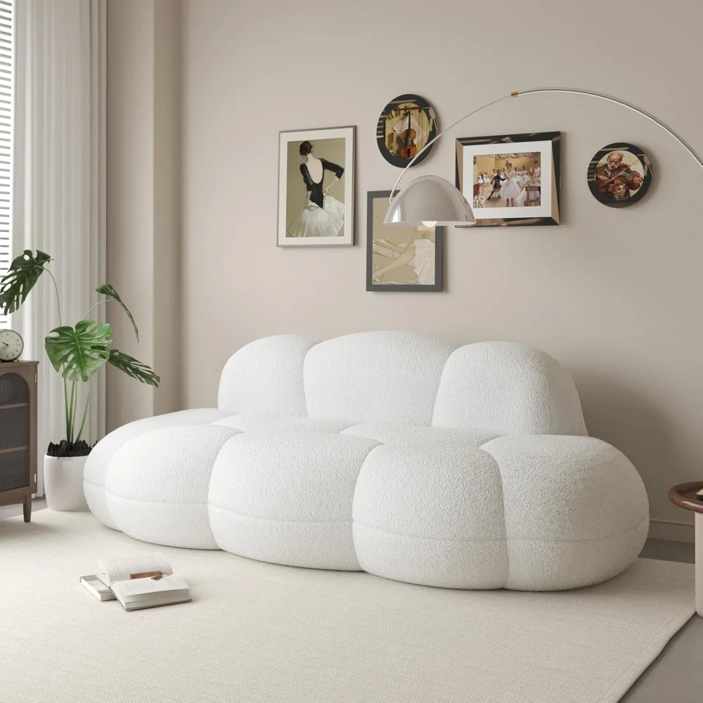

Cloud Shaped Floor Couches for Living Room, 90" Curved Boucle Sofa, Comfy Compressed Couch, Deep Seat Loveseat Sofa