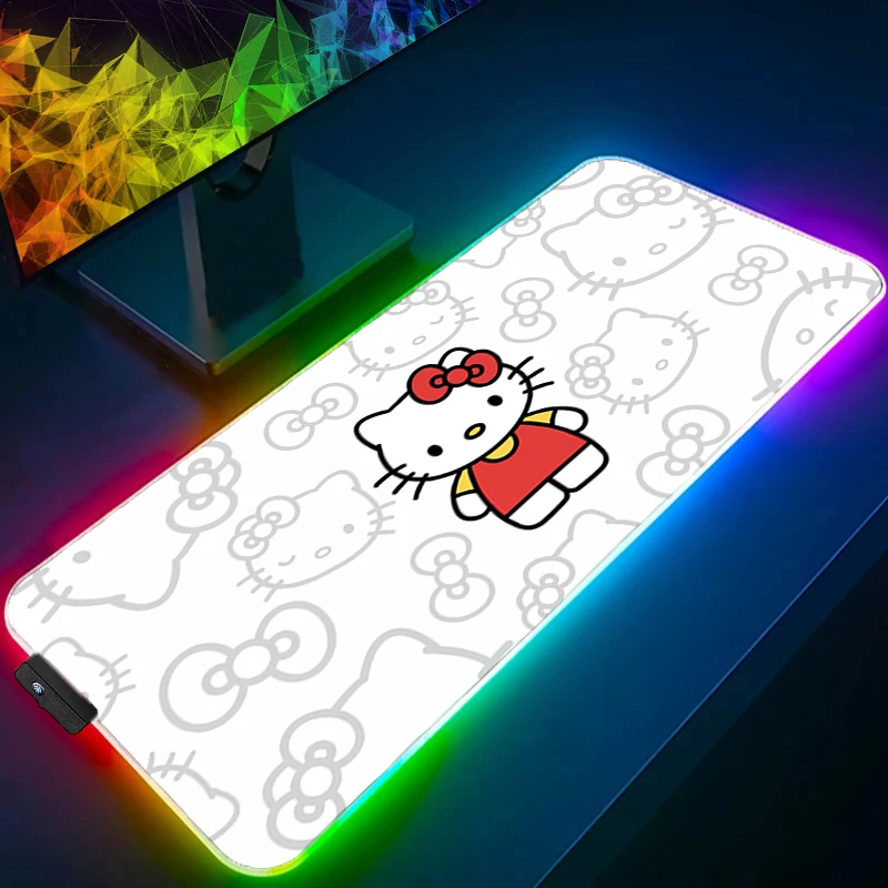 RGB Mouse Pad Hello Kitty gamer Large LED Lock Edge Keyboard NonSlip Rubber Computer Carpet Desk Mat PC Gamer Backlight MousePad