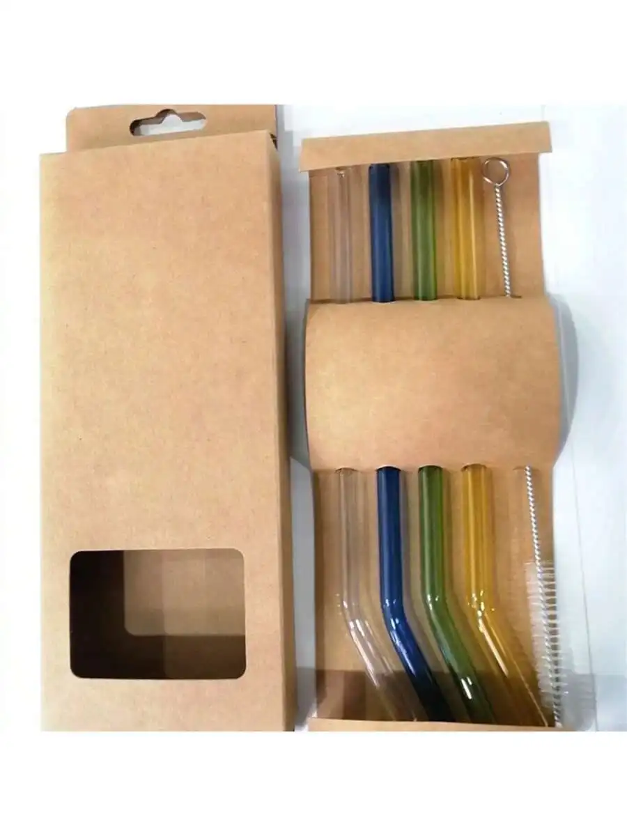 4 glass straw sets for cold drinks and juices, available in white and colored, reusable