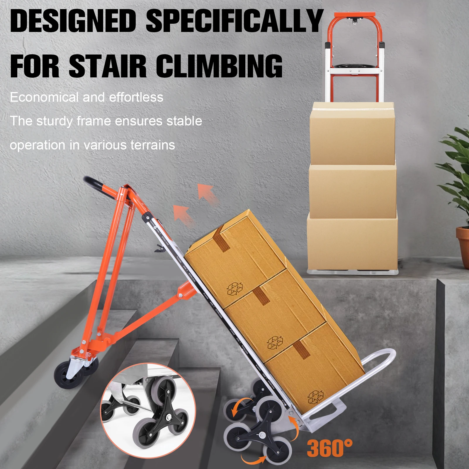 

Aluminum Alloy Industrial Convertible Stair Climbing Cart with Wheels Multi Purpose Sack Truck Moving Trolley for Outdoor Areas