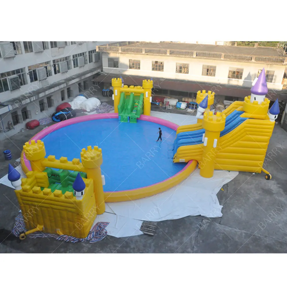 PVC Mobile Water Play Equipment Castle Inflatable Water Park Slide On Ground Inflatable Inflation Water Park