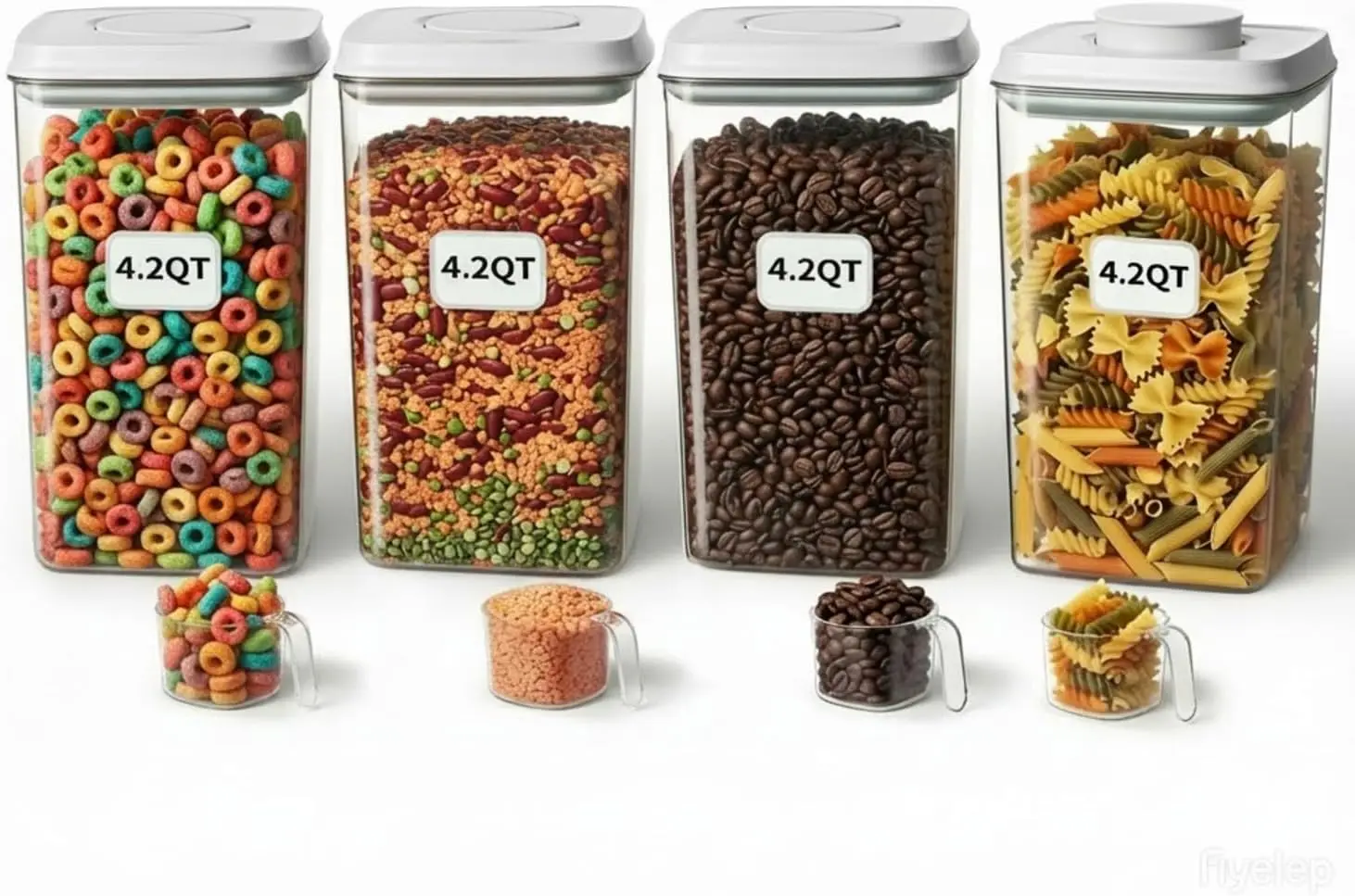 4 Pcs Large Pop Airtight Food Storage Containers Set with Lids, 4.2Qt/4L Food Containers with Scoop, Kitchen Pantry Organizat