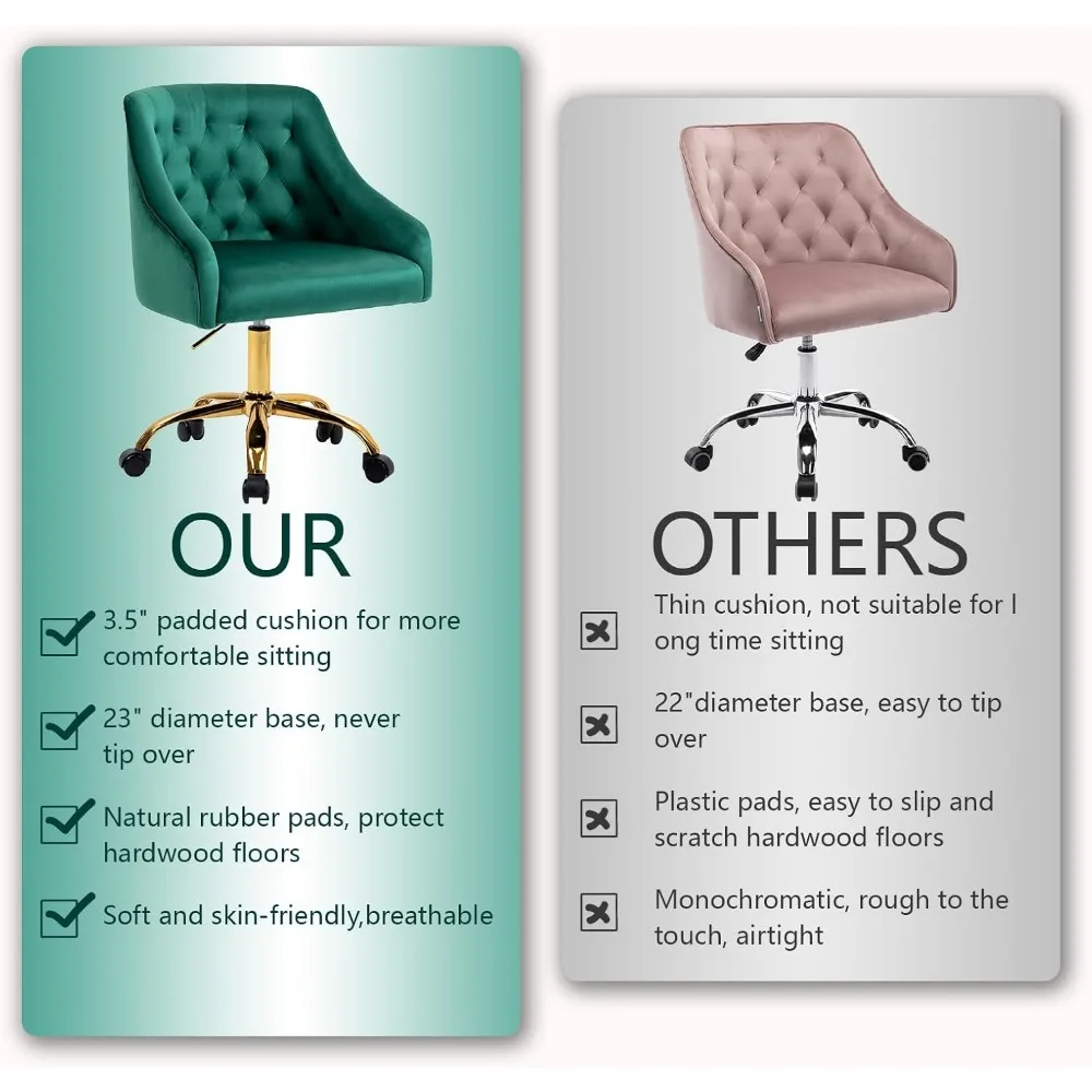 Glamorous Gold Swivel Office Chair with Vanity Fabric, 360° Rotation and Height Adjustment for Elegant Desk Setup