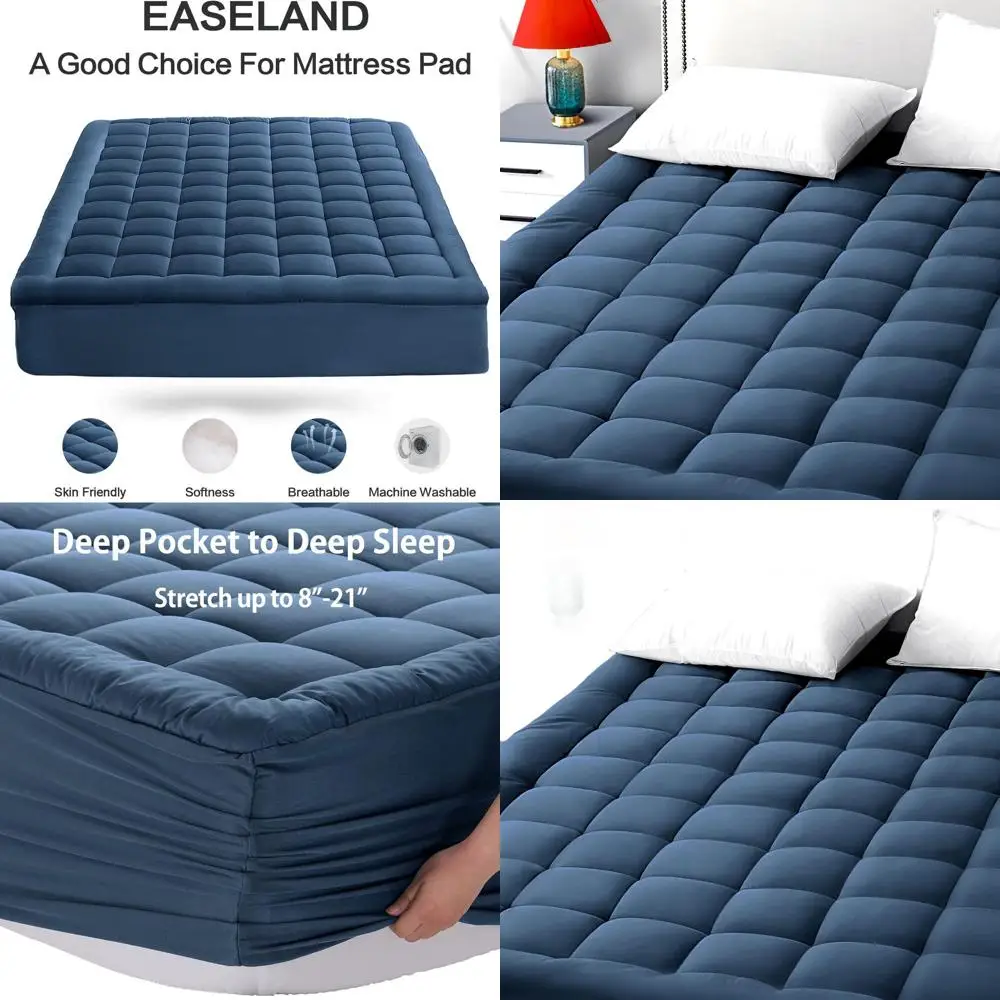 

Стеганый наматрасник с подушкой, охлаждающий топпер, 39x75, глубокий карман, темно-синий
