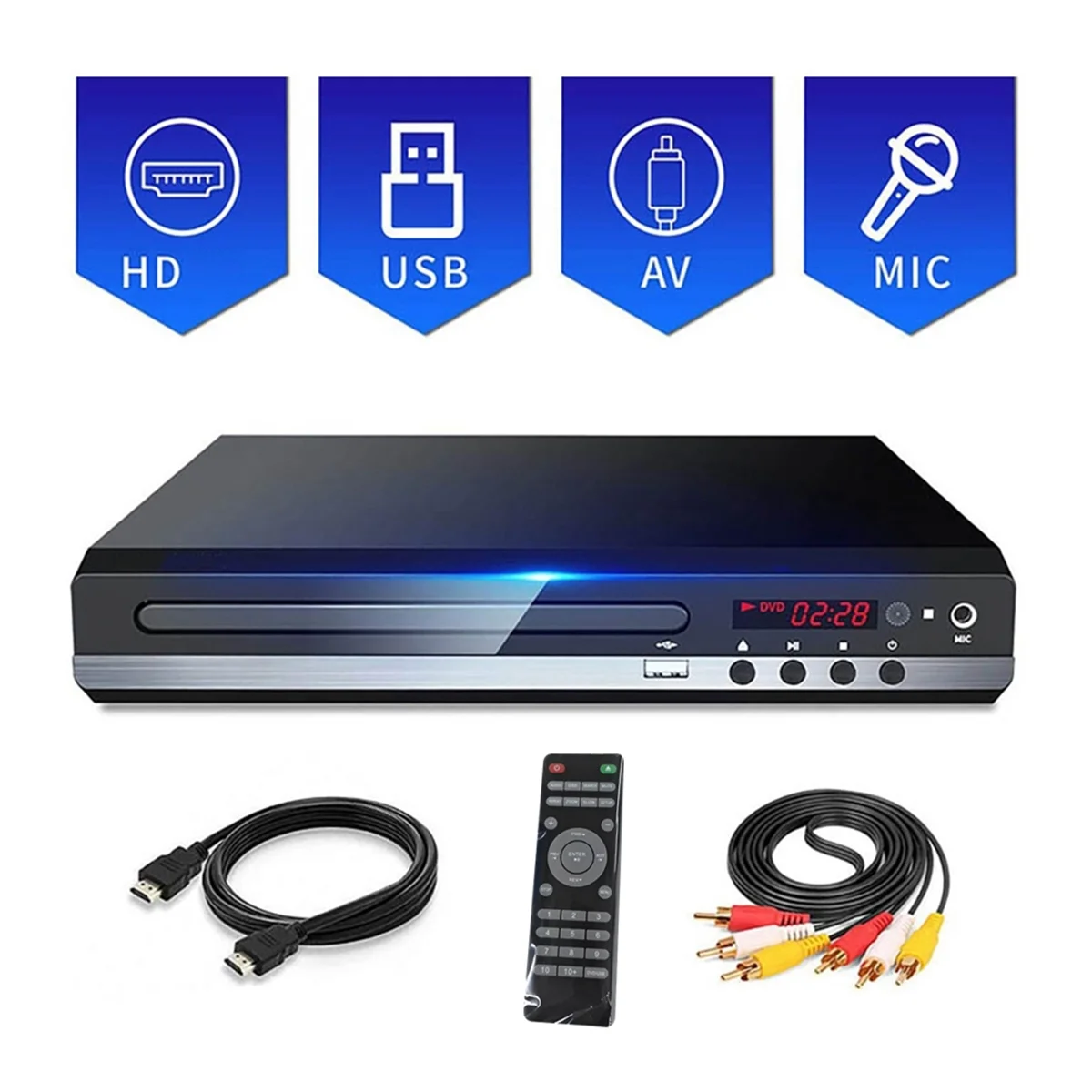 DVD Player 1080P HD Home DVD Player Box for TV All Region Free DVD CD-Disk Player AV-Output EVD Player--EU Plug