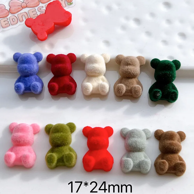 10pcs 17*24MM Flocking Bear Charms Cute 3D Bear Animal Pendant DIY Jewelry Making Necklace Earring Bracelet Resin Craft