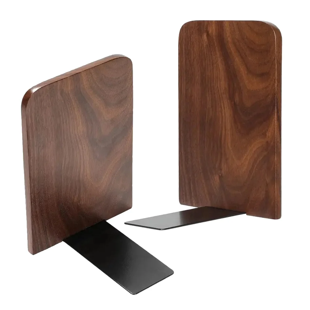 2pcs Bookends Wood Iron Minimalist Desktop Organizer For Books Documents Magazines Decorative Book Stands Study Holder