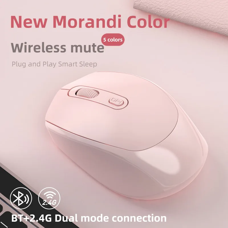 

Wireless 2.4G Bluetooth Dual-mode Mouse Rechargeable Mute Button DPI Adjustable Tablet PC Universal Office Use Girl Mause