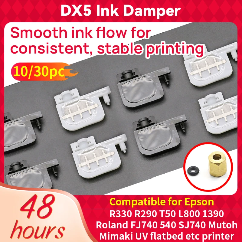 10/30pcs Small Ink Damper Square Head for Epson R1800 1900 1390 2400 DX4 DX5 Printers Eco Solvent for Roland Mutoh Mimaki Dumper