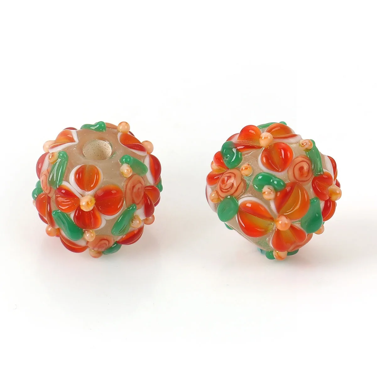 1PC Fashion Lampwork Glass Encased Flower Leaves Beads Round Colorful Spacer Beads DIY Making Necklace Jewelry Gifts,13mm x 13mm
