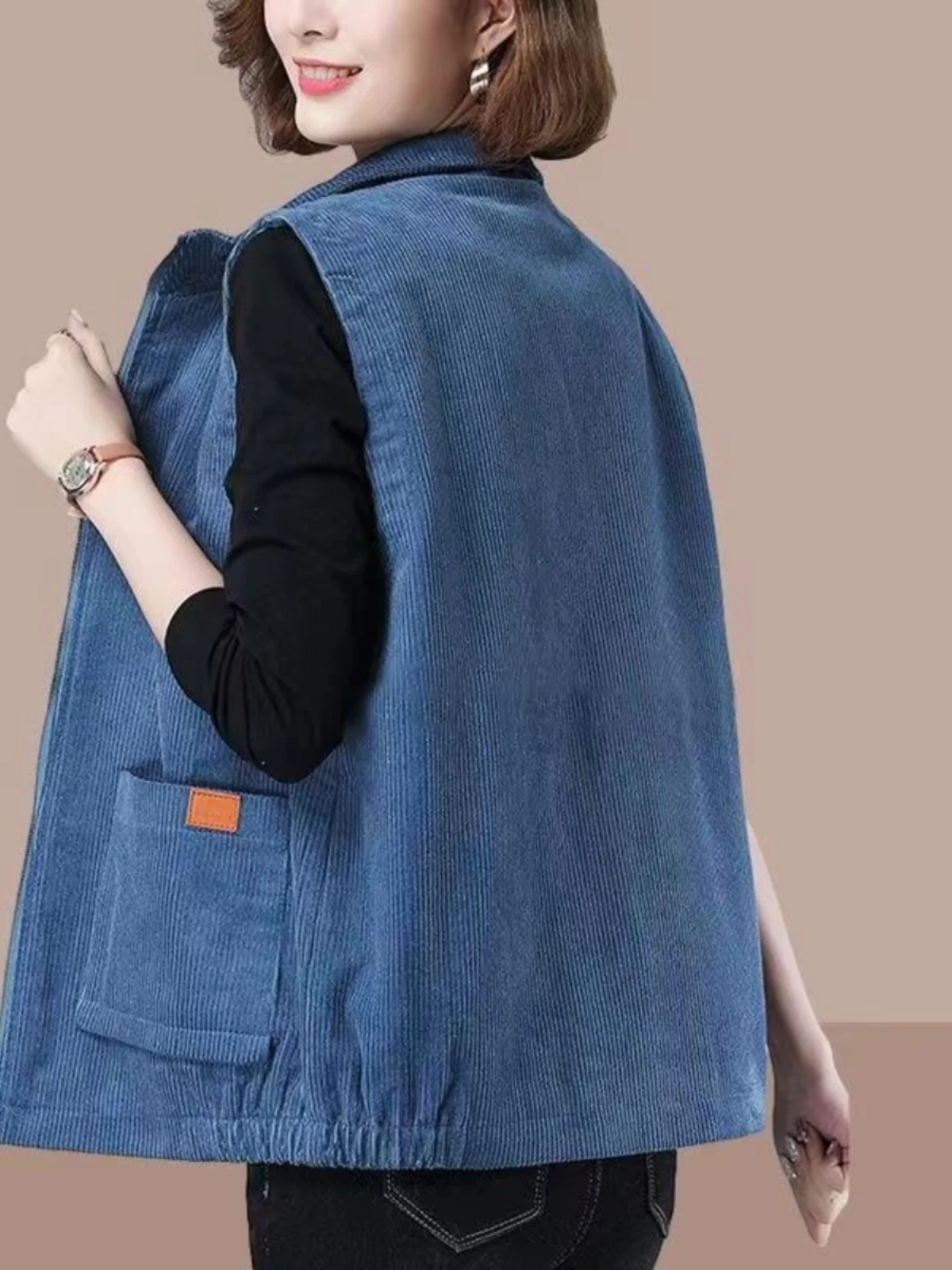 Women's Corduroy Vest Autumn Winter Outerwear Fleece Lined Versatile Fashionable Sleeveless Jacket Korean Style Loose Fit