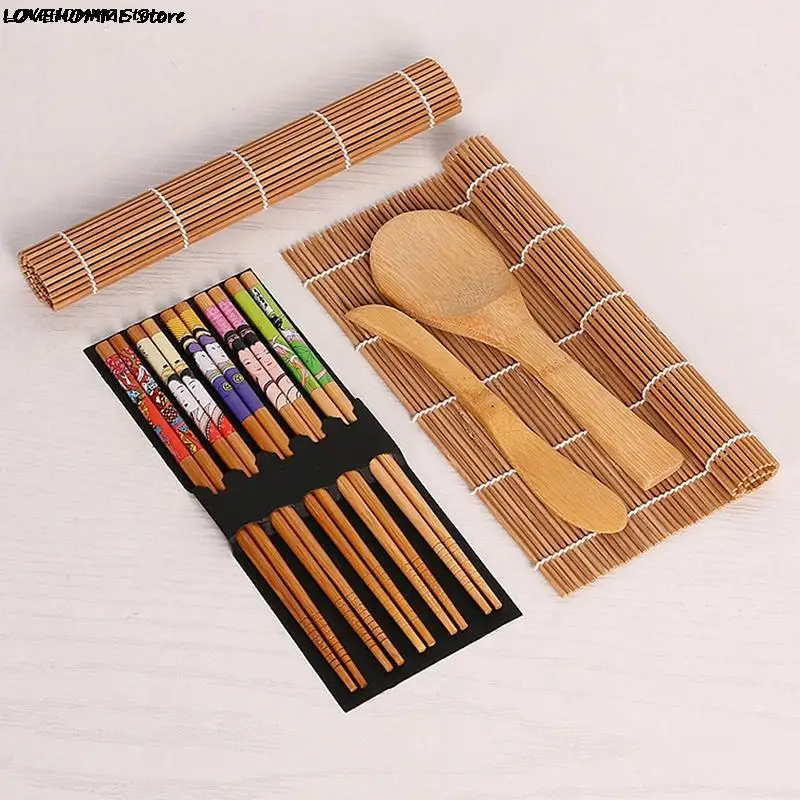 1set Kitchen Gift DIY Bamboo Sushi Maker Set Sushi curtain Rice Sushi Making Kits Roll Cooking Tool Chopsticks Spoon Sushi blade