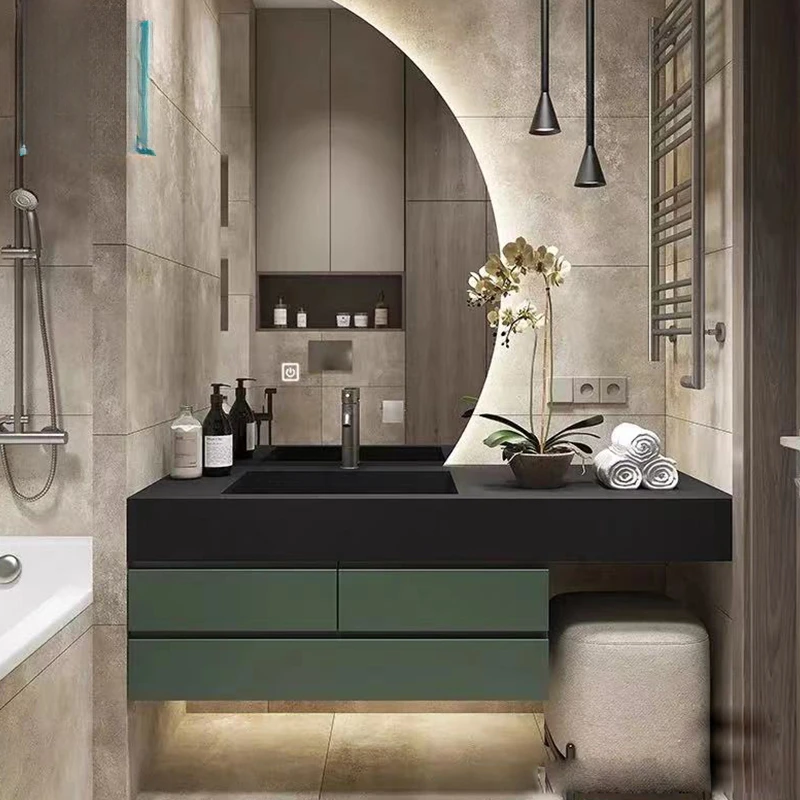 

Designer style rock panel integrated basin bathroom Nordic washbasin face and hand basin Modern minimalist bathroom cabinet