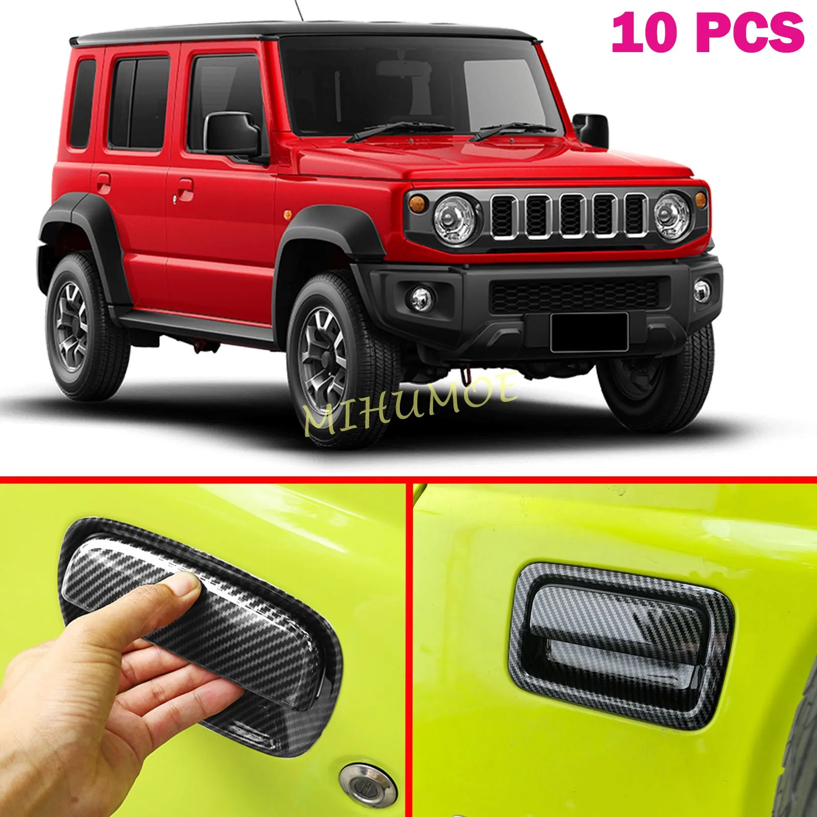

Для Suzuki Jimny 2019-2025 гг. Автомобильная левая и правая дверная ручка, накладки и задняя дверная ручка, крышка чаши, вид из углеродного волокна