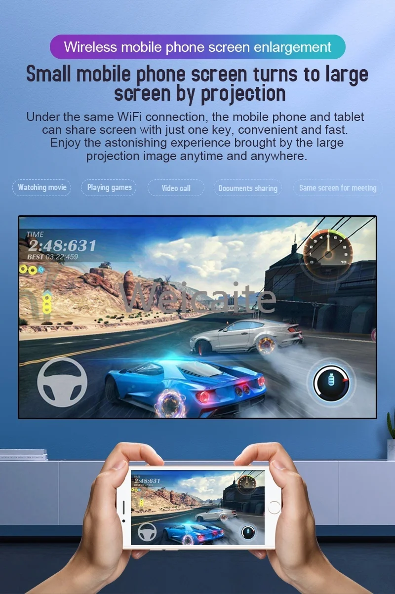 Mini Projetor C99 DLP Smart Android 9.0 2 + 16g Home Theater Reunião ao ar livre Projetor de bolso sem fio