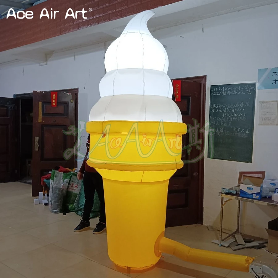 Summer Inflatable Ice Cream Cone with Led Lights Inflatable Mock up with Logo for Popsicle Sales and Advertising