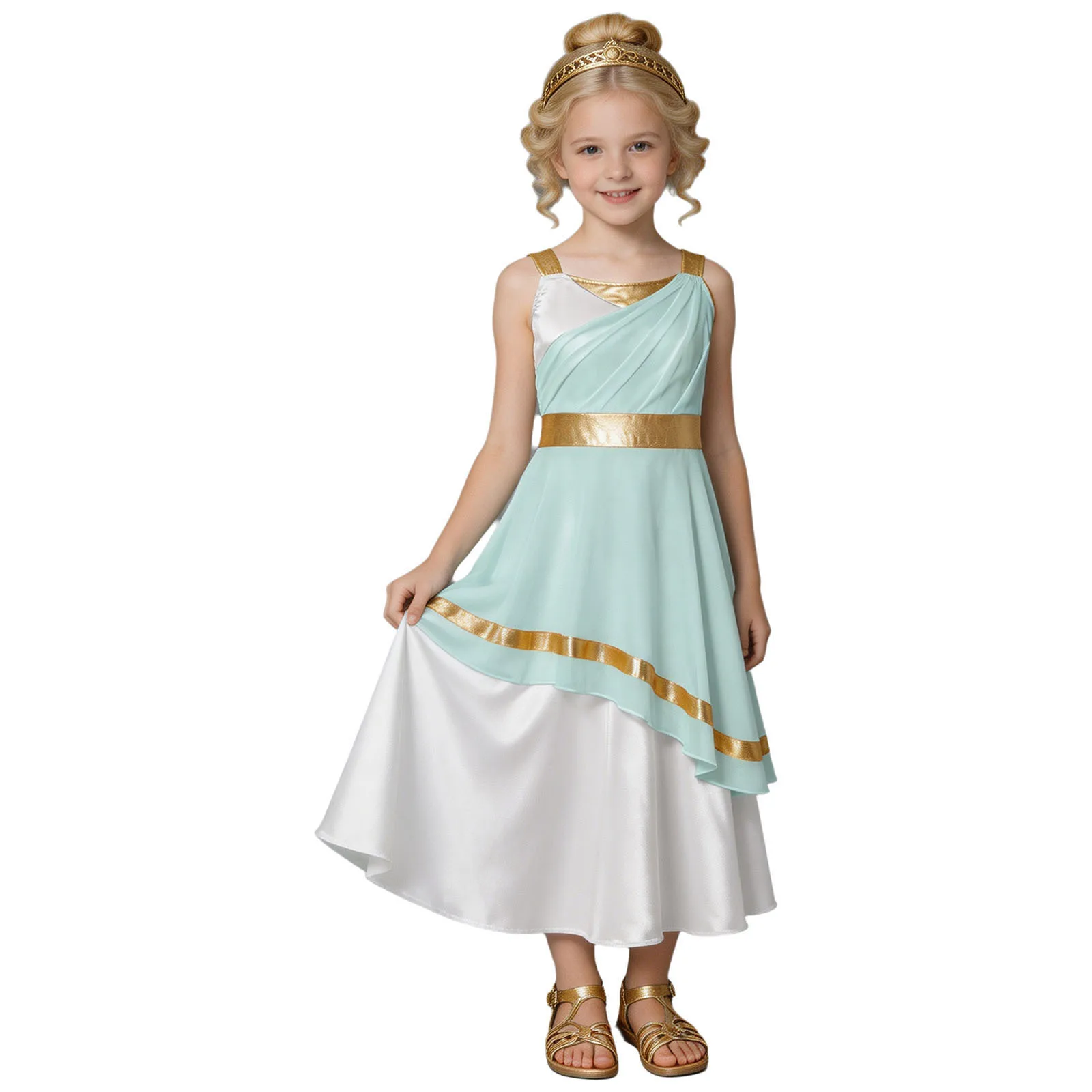Kids Girls Ancient Greek Roman Goddesses Princess Queen Angel Toga Dress Church Choir Worship Robe Halloween Theme Party Costume