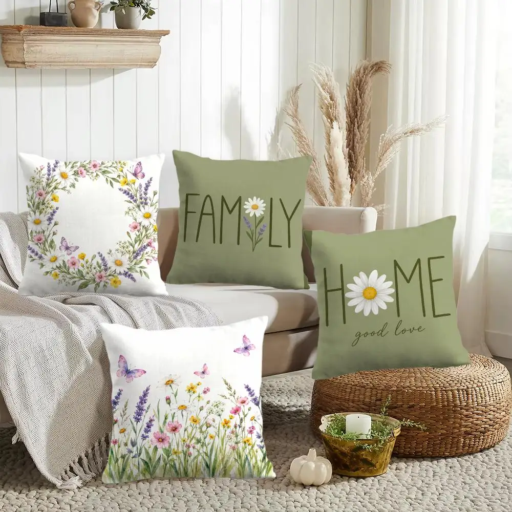 Meadow Home Family Cushion Cover Silky Short Plush Invisible Zipper Dustproof Sofa Pillow Case for Home Decor