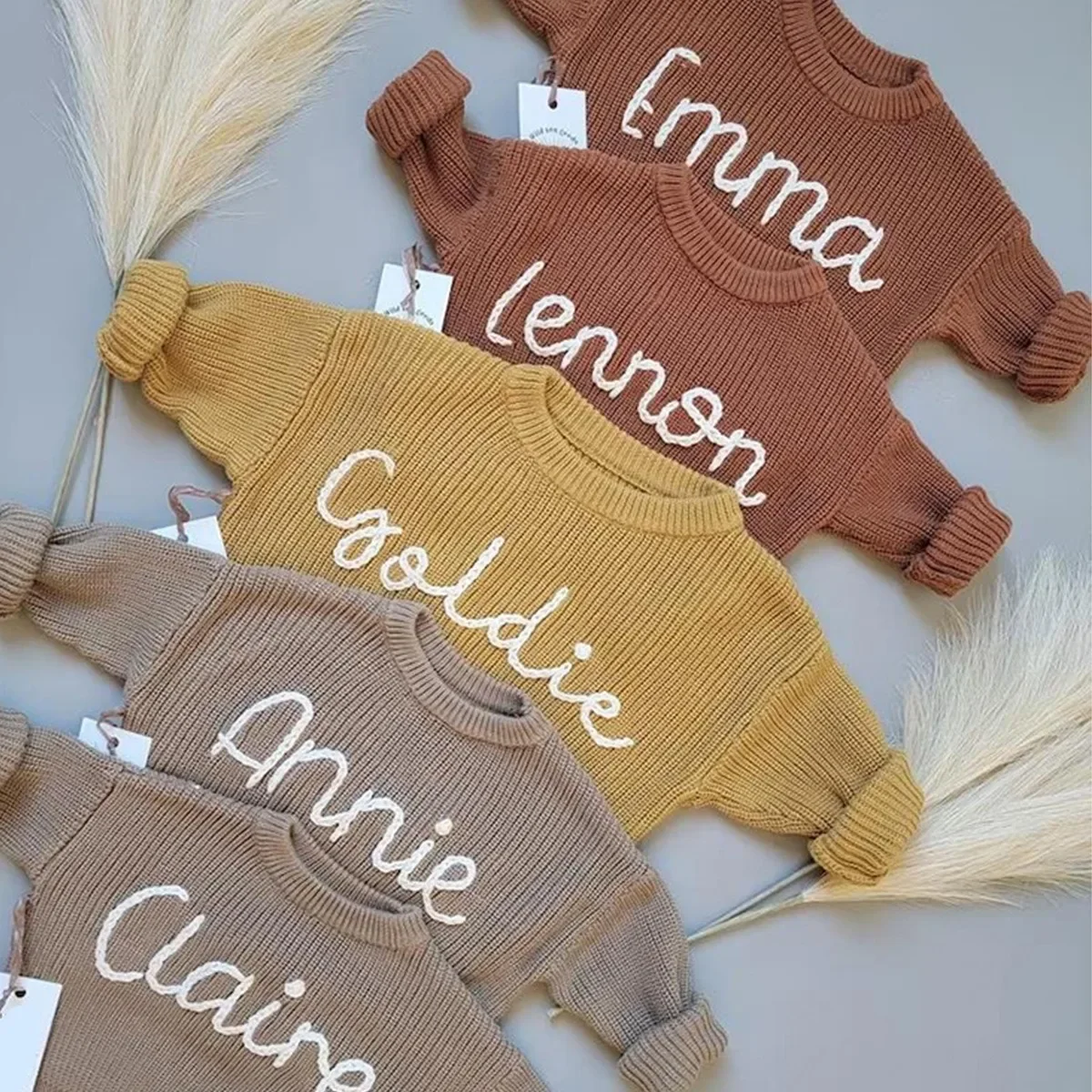 Custom Knit Children Winter Sweaters  Long Sleeve Loose Top Baby Cotton Sweater Personalized Name Baby Boy Sweater Girls