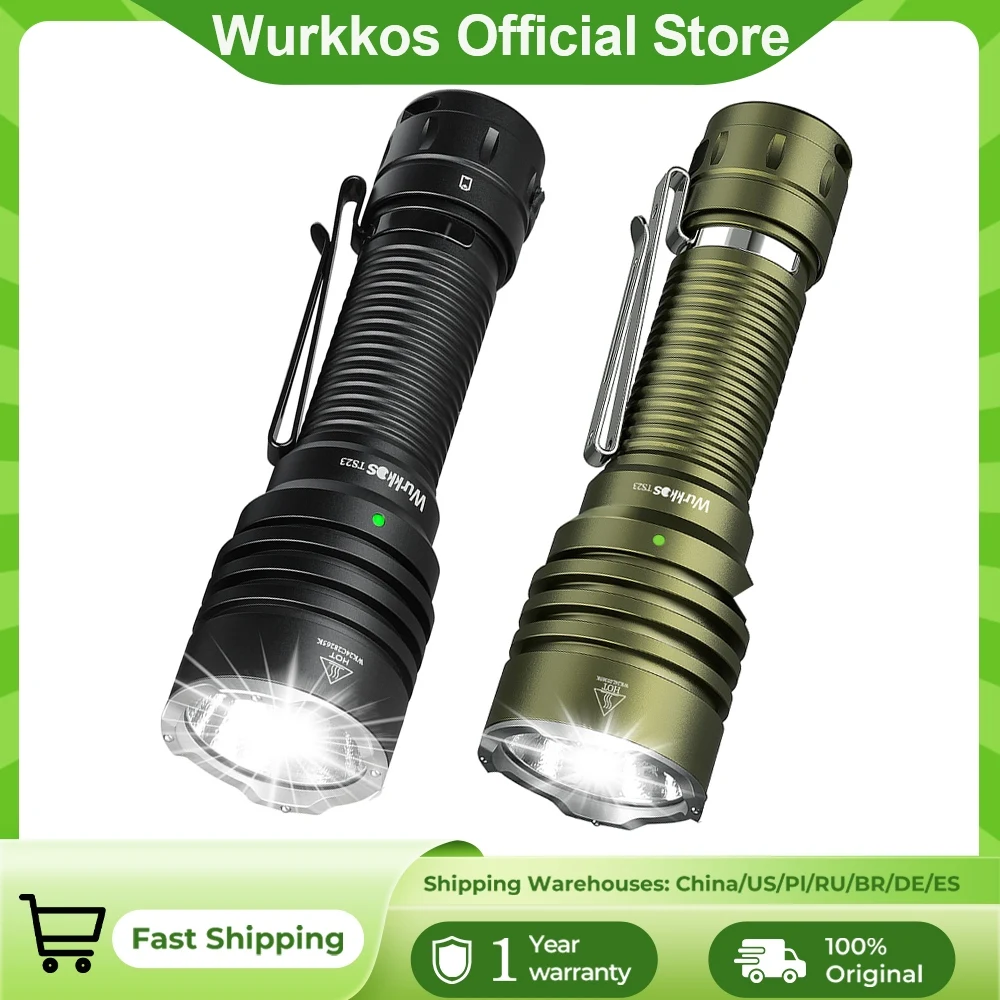 Wurkkos TS23 21700 Rechargeable Tactical Flashlight XHP70.3 HI LED 5000Lm Torch IPX8 Waterproof Two Group Mode EDC Tail Switch