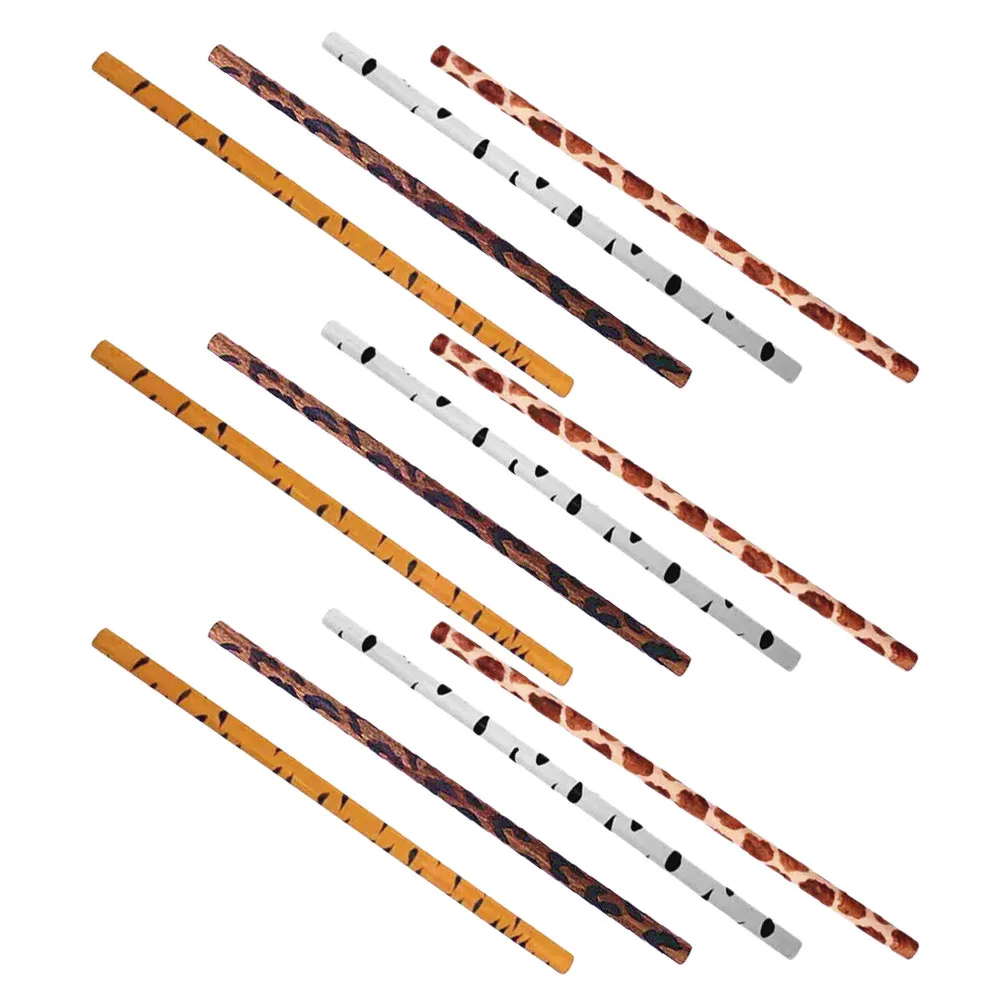12Pcs Jungle Animal Print Wooden Pencils Hb Round Cute Giraffe Tiger Leopard Zebra Patterns School Party Favor Reward