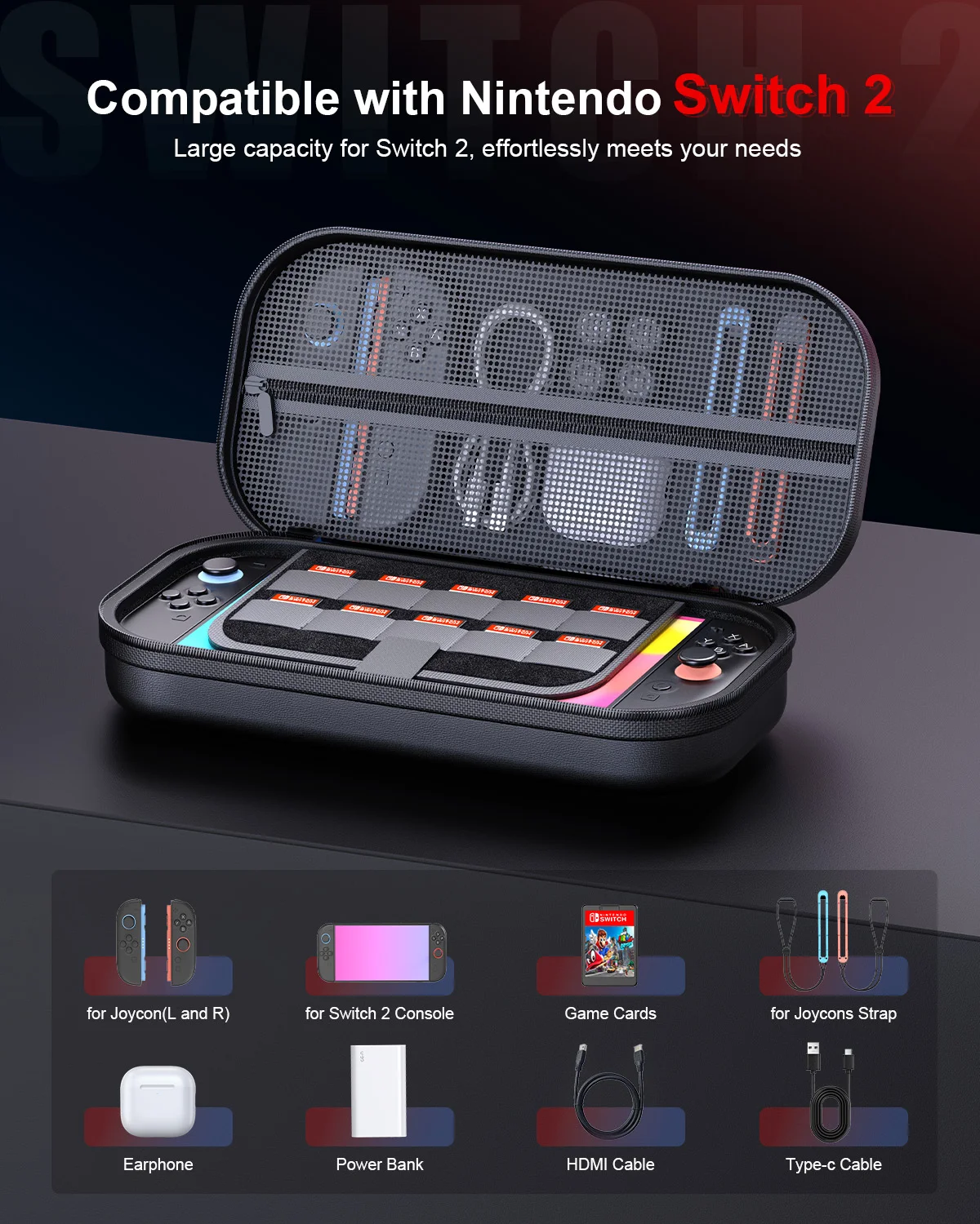 10 in 1 Switch 2 Accessories Carrying Case Bundle for Nintendo Switch 2 (2025), Portable Hard Shell Travel Case