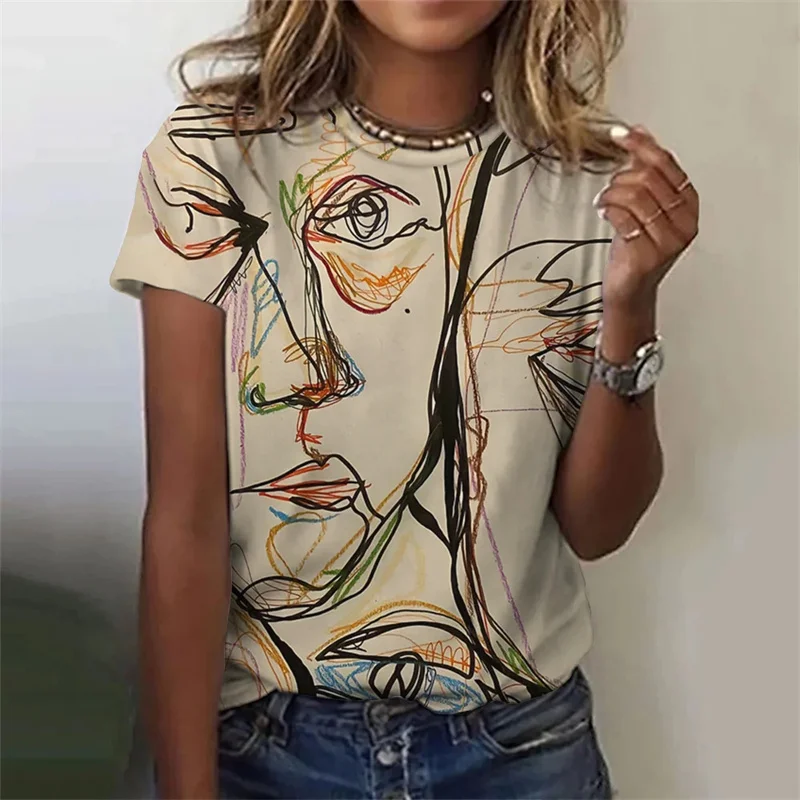 3D Cool Human Face Women Graphs T Shirts Summer Fashion Short Sleeve Tops Street Slim Girl T-Shirt XS-6XL Tee Shirts Clothes