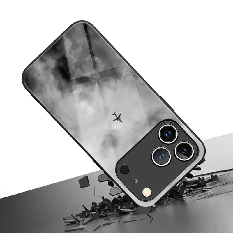 Minimalist sophisticated cloud aircraft print pattern TPU phone case with lens protection for iPhone 17/17Pro/17ProMax/17Air view 3