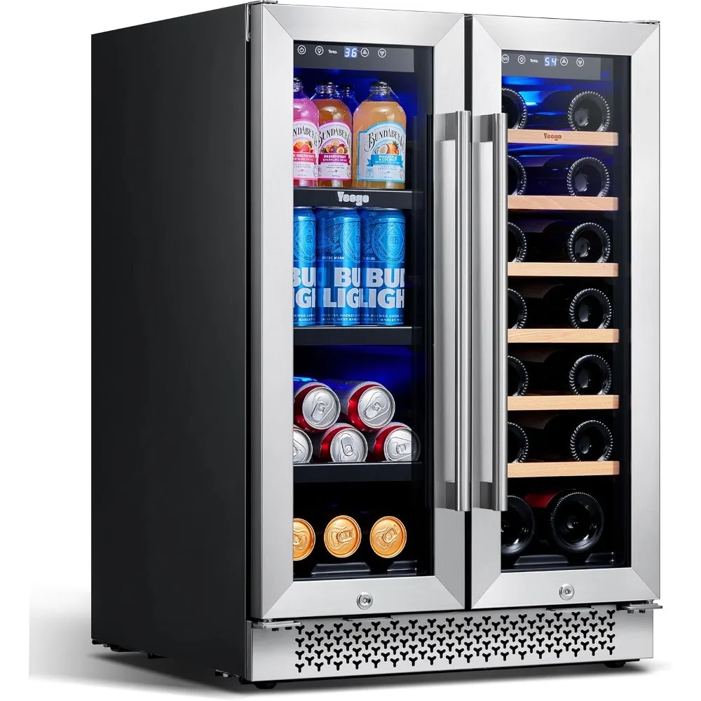 Inch Wine and Beverage Refrigerator, Hold 60 Cans and 20 Bottles Dual Zone Wine Beer Fridge Cooler