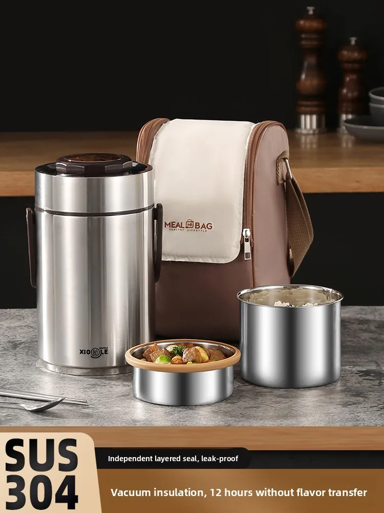 

Портативный многослойный термос для еды из нержавеющей стали 304 с большой вместимостью для работы и учебы, обеспечивающий длительное сохранение тепла