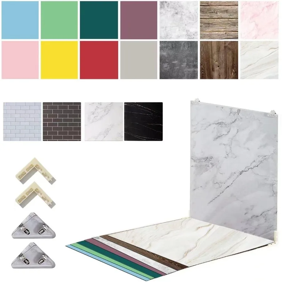 

9PCS 18Patterns 24x24IN Double Sided Photography Background Boards Waterproof Reusable Photo Backdrops for Product Food Jewelry