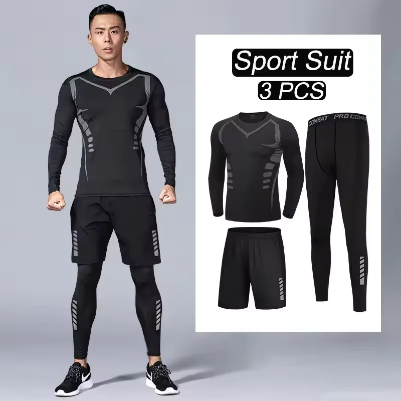 ملابس رياضية جديدة بدلات الركض المضغوطة ملابس الصالة الرياضية تنفس الرجال الرياضة ركض رياضة اللياقة البدنية رياضية التدريب الجري مجموعة #4