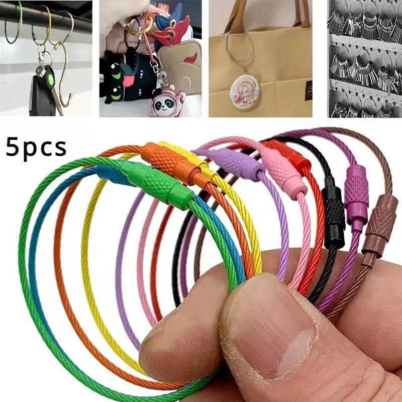 5 Stück Edelstahl-Schlüsselanhänger, Schnellverschluss-Karabiner-Clip für Autoschlüssel, Outdoor, Wandern, Camping, rostfreier Metall-Schlüsselanhänger – Detail 1