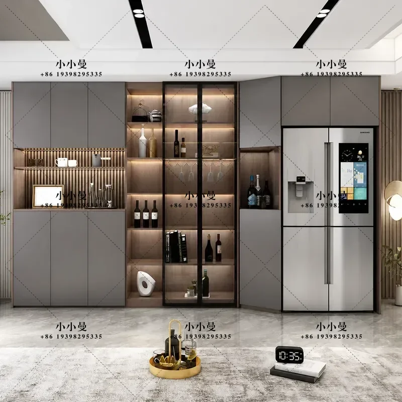 Light Luxury Solid Wood Dining Side Cabinet Integrated High Wall Unit Living Room Modern Simple Wabi Sabi Style Wine Tea