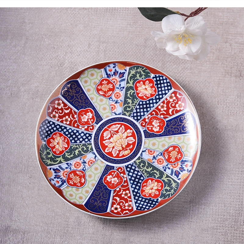 8-inch ceramic Hand decal round flat dessert Hotel Restaurant cuisine Sashimi