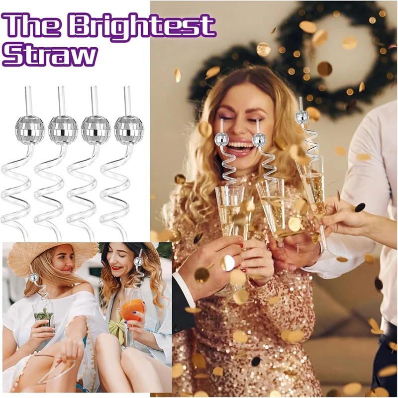 Mini Disco Straw, 20Pcs Plastic Decorative Straws For 1970S Fever Retro Disco Partys Decorations,Brilliant Visual Effect-FUNN