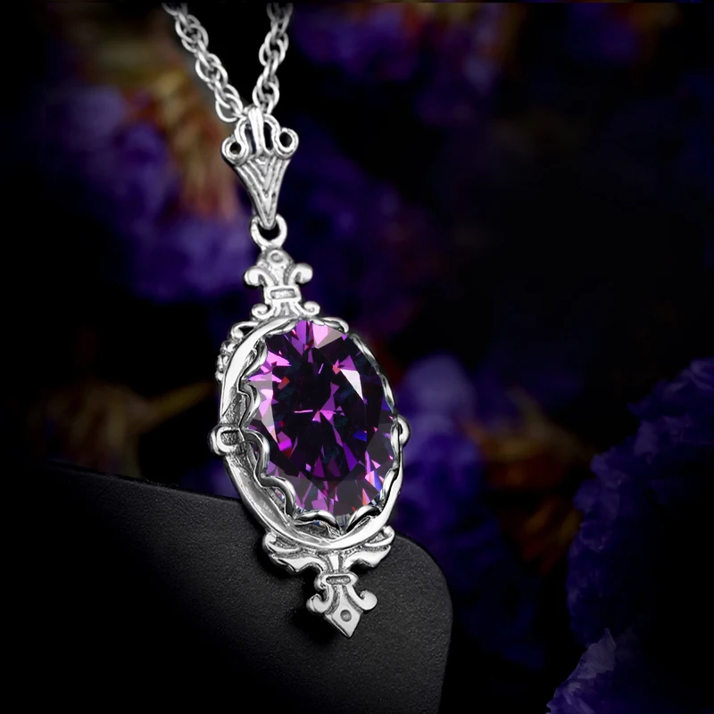 Szjinao Classic Necklace Pendant For Woman Silver 925 Real  Amethyst Stone Anniversary Party Gift Vintage Luxury Quality Jewelry