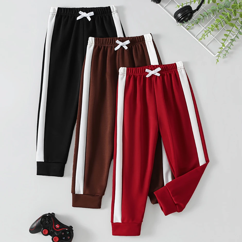 1/3 Piece Autumn And Winter Thin Children's Solid Color Splicing Casual Sports Sweatpants For Boys And Girls Fashionable Pants image 2