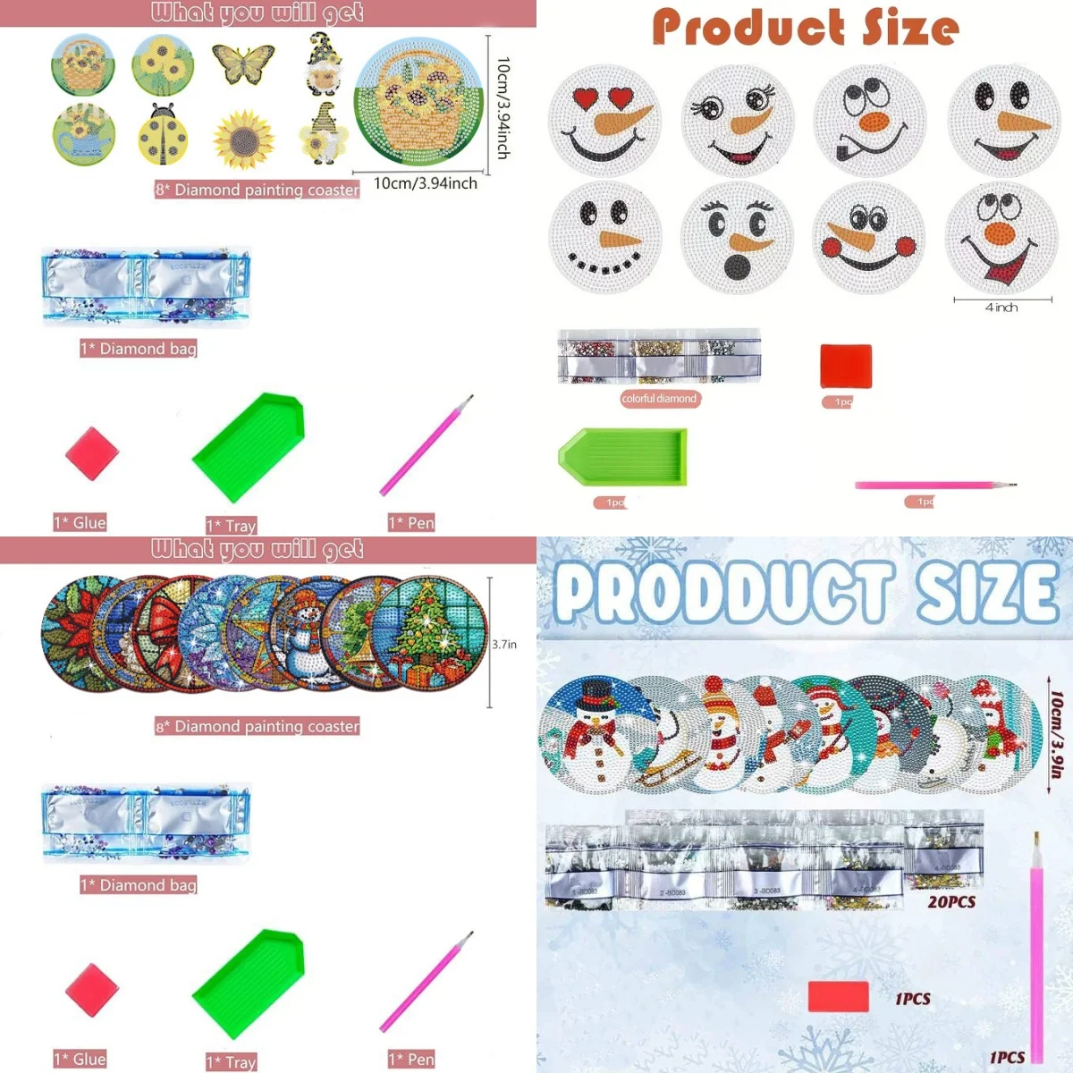 8-Piece DIY Christmas-Themed Diamond Painting Art Set Craftsmanship, Wooden Anti-Slip Coasters Without Brackets