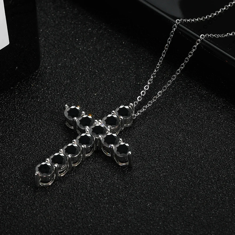 3-5mm D Color Black Moissanite Cross Necklace For Women Men Original S925 Silver Pendant Box Chain Jesus Jewelry GRA Certificate