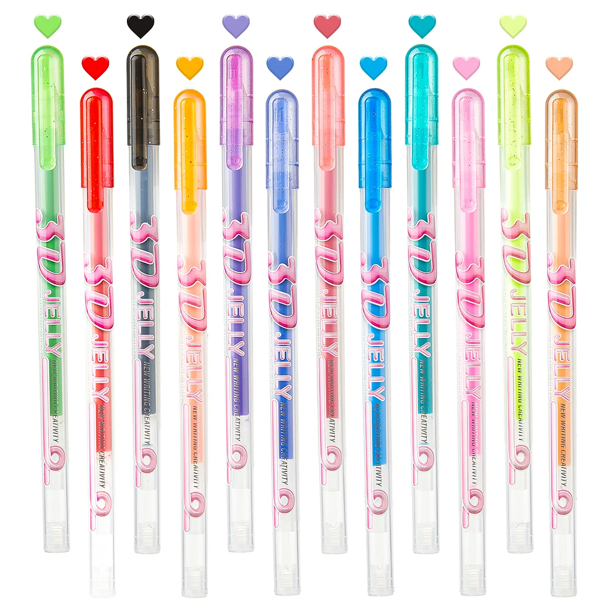 SHANDS 12PCS 3D Jelly Gel Pens Set, 1.0mm Bold Tip, Vibrant Ink, Quick-Dry & Smooth for Drawing, Journaling & Back to School