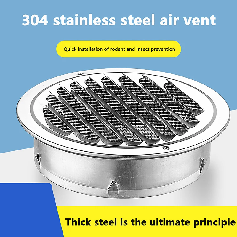 (Ce14)70/80/100/120/150/160/200mm Round Stainless Steel Air Vent Grille Insect Protection Home Exterior Wall Ducting Ventilation