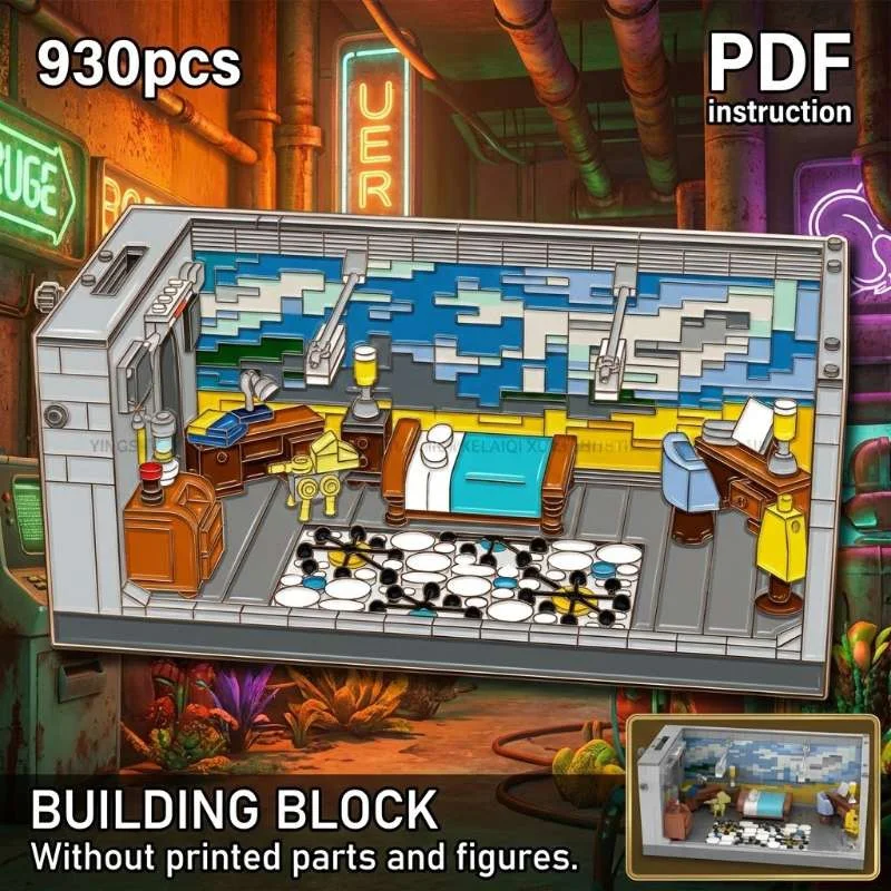 

Конструктор MOC Falowt: Диорама спальни в стиле импрессионизма, мозаичная стена из кирпичей, совместим с 220997 MOC