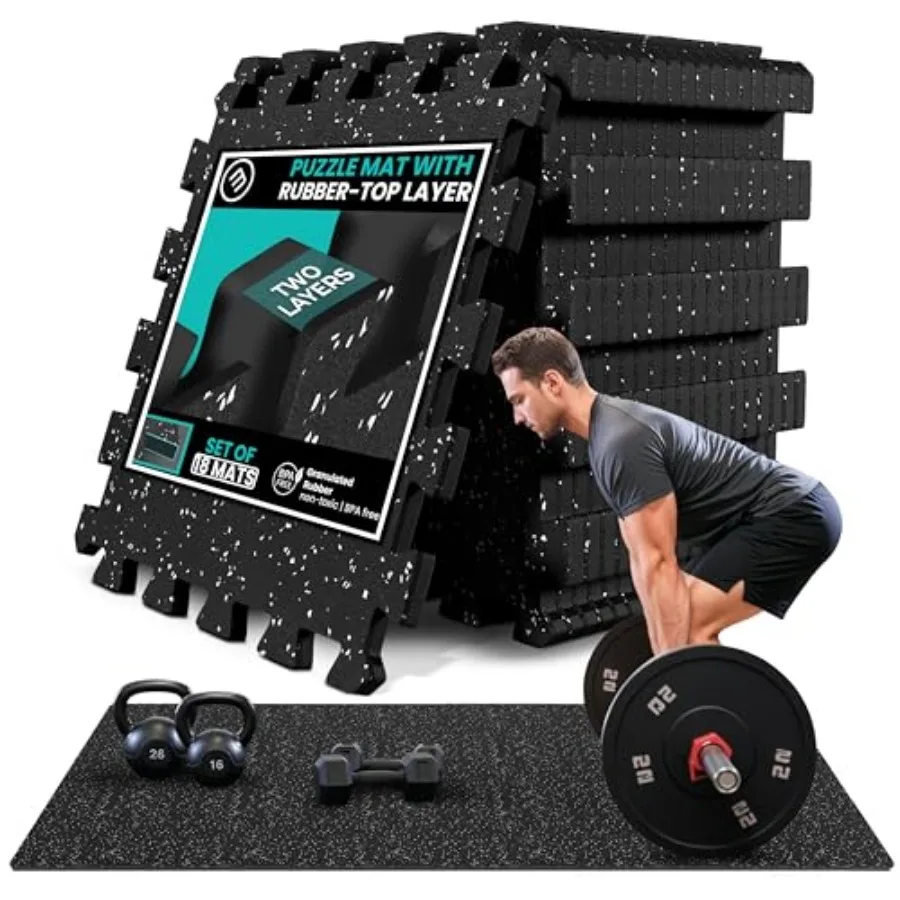 

Gym Mats Set - 18 pcs EVA Interlocking Foam Floor Tiles 12.6"x12.6"x0.4" 18sqft Protective Gym Flooring Sports Home Workout Exe