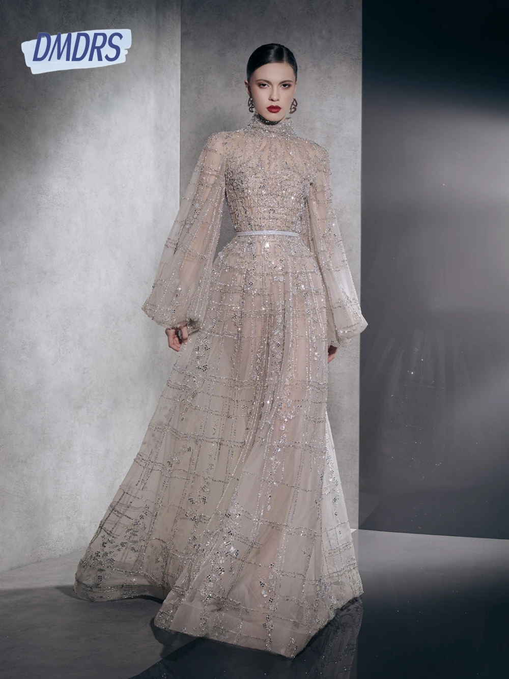 Shiny Opulent A Line Evening Dress Beaded High Neck Women Prom Gown Formal  Dance Party Sexy Long Sleeves Cocktail Customized - AliExpress 320